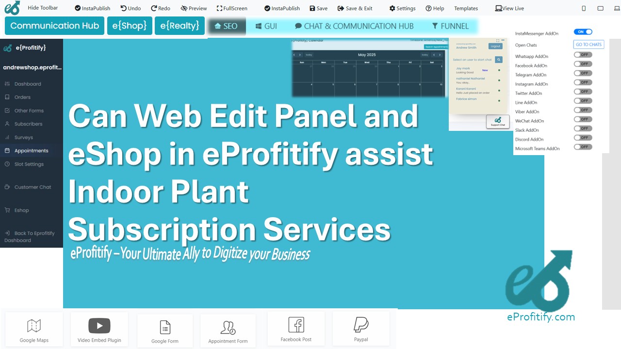 Can Web Edit Panel and eShop in eProfitify assist Indoor Plant Subscription Services